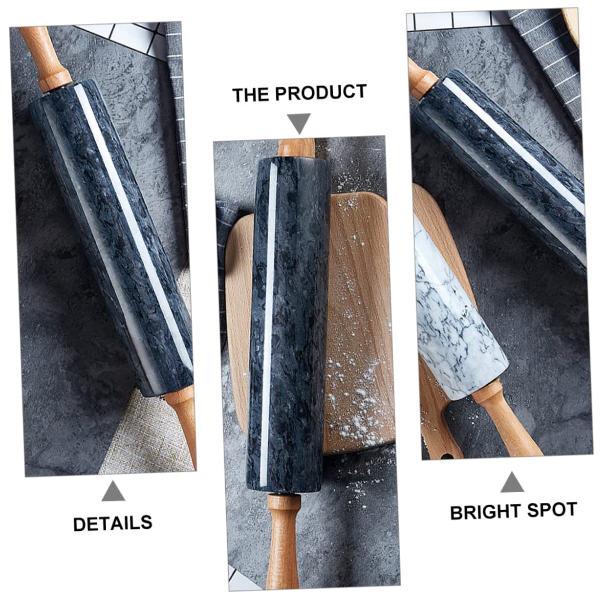 Zerodeko Rouleau à Pâtisserie en Bois et Marbre Poignée Ergonomique Outil Cuisine Pratique