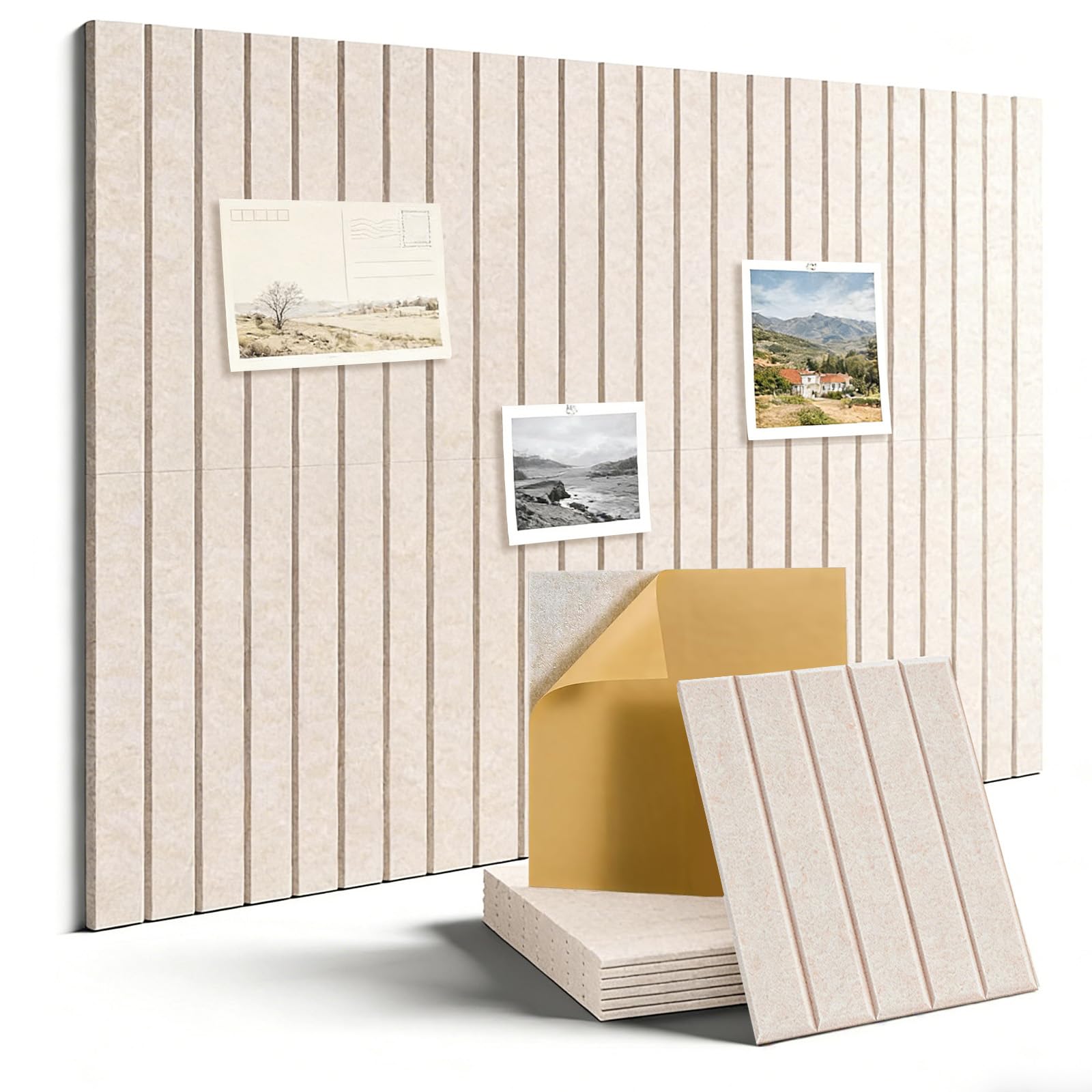 Large Felt Wall Tiles 60 * 90cm, 6 Pack Self-Adhesive Cork Boards for Walls, Acoustic Sound Absorbing Panels, Decorative Pin Board & Dart Board Wall Protectors for Office Home Classroom (Oatmeal)