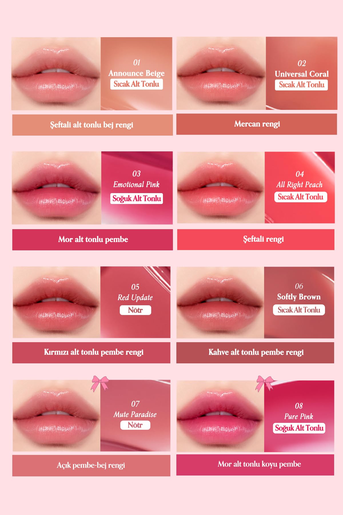 Peripera Doğal Tonlarda, Uzun Süre Kalıcı, Işıltılı Tint Water Bare Tint (#16 Cute Pink)