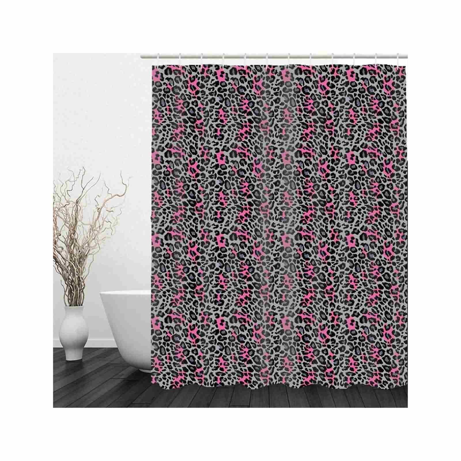 Rideau Douche Opaque pour Fenêtre Salle Bain Imprimé Léopard Deperlant Baie Vitrée sans Percage Noir Rose 220x180cm