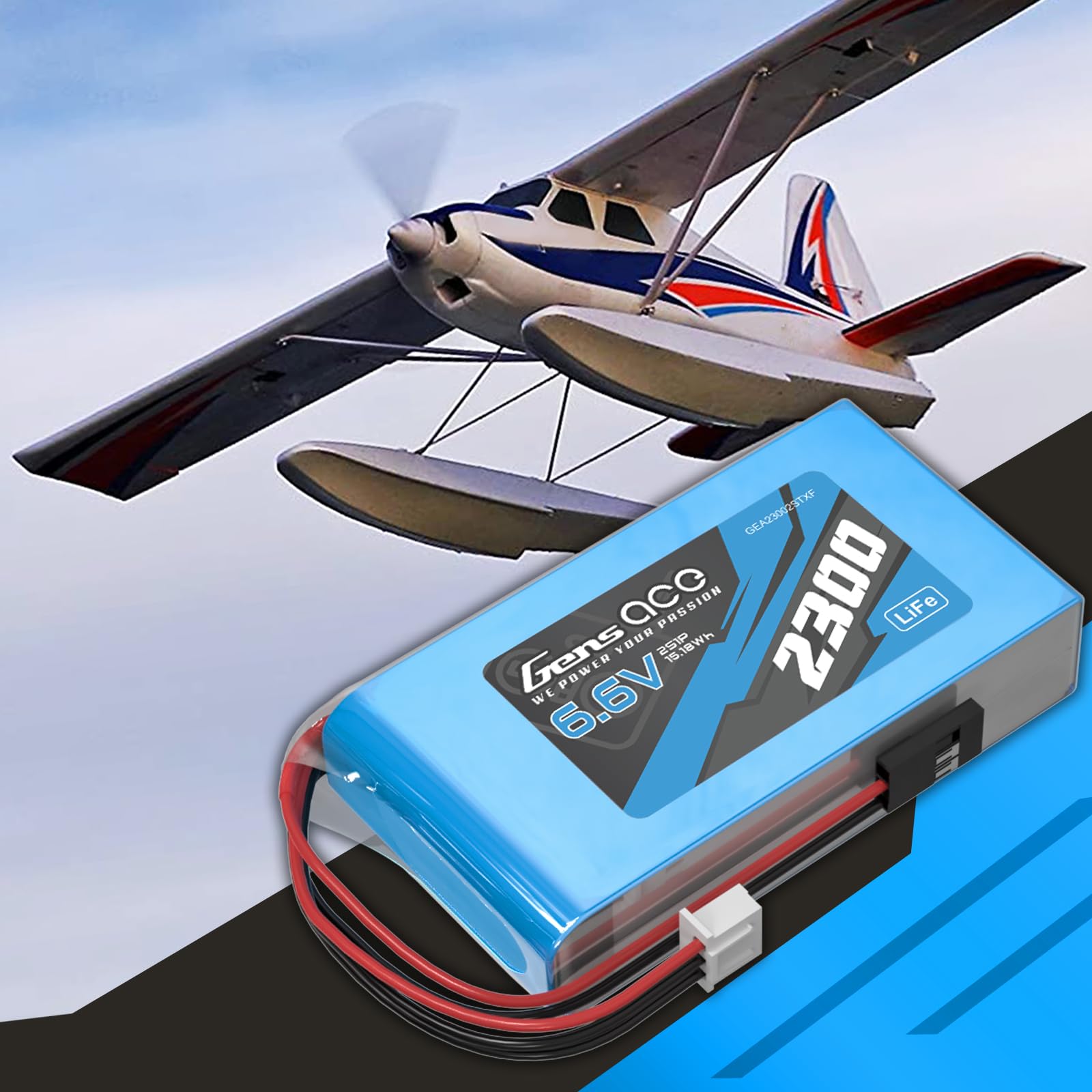 Gens ace Batería Li-Fe 2S1P 6,6 V 2300 mAh con Conectores JST-XHR y Futaba – Batería de Baja Descarga para Emisora RC/Transmisor