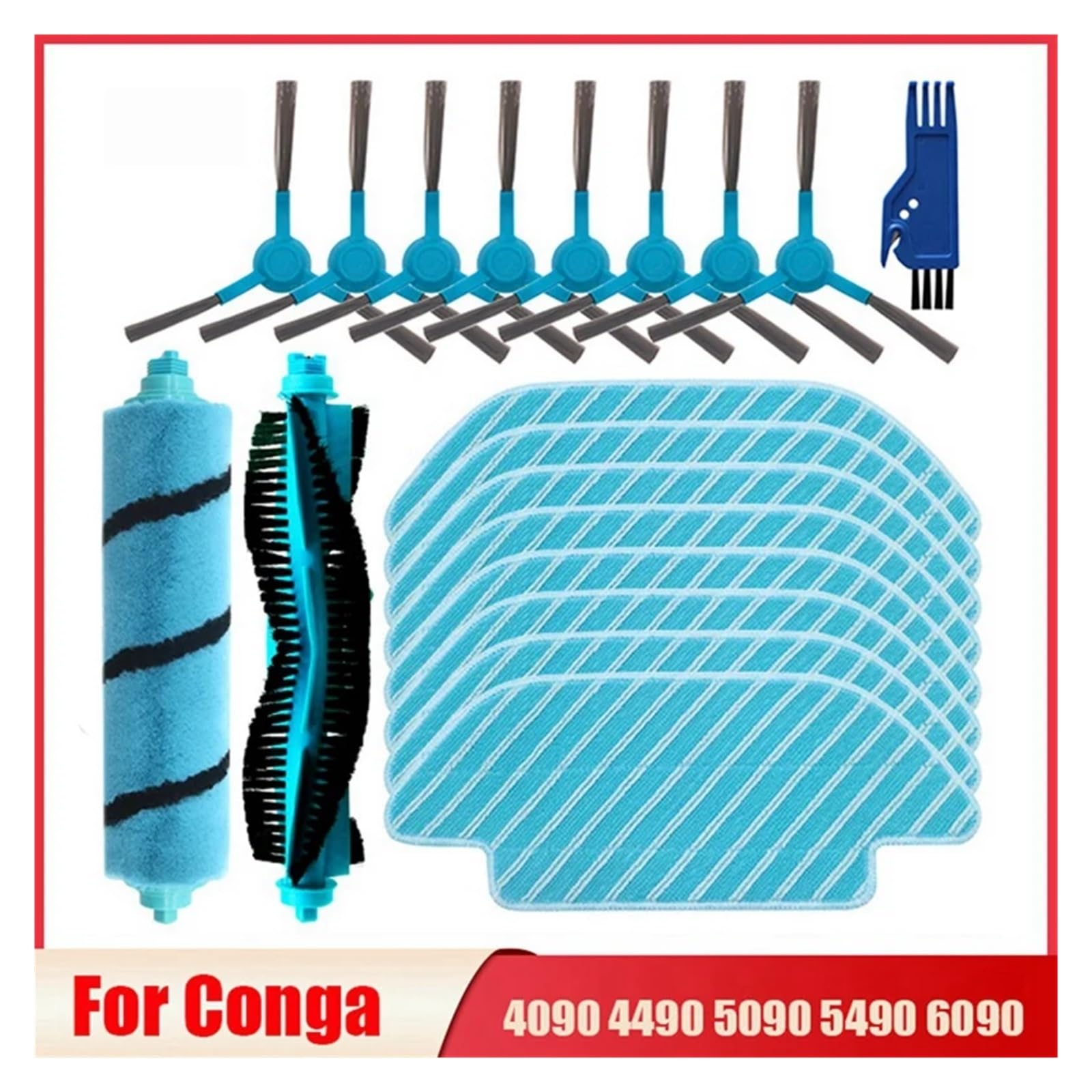 SteFik Kits de repuestos for Robot barredor. Compatible for Robot Aspirador Cecotec Conga 4090 4490 4690 5090 5490 6090, Cepillo de Rodillo Lateral/Suave, Repuesto de Trapos de paño de mopa