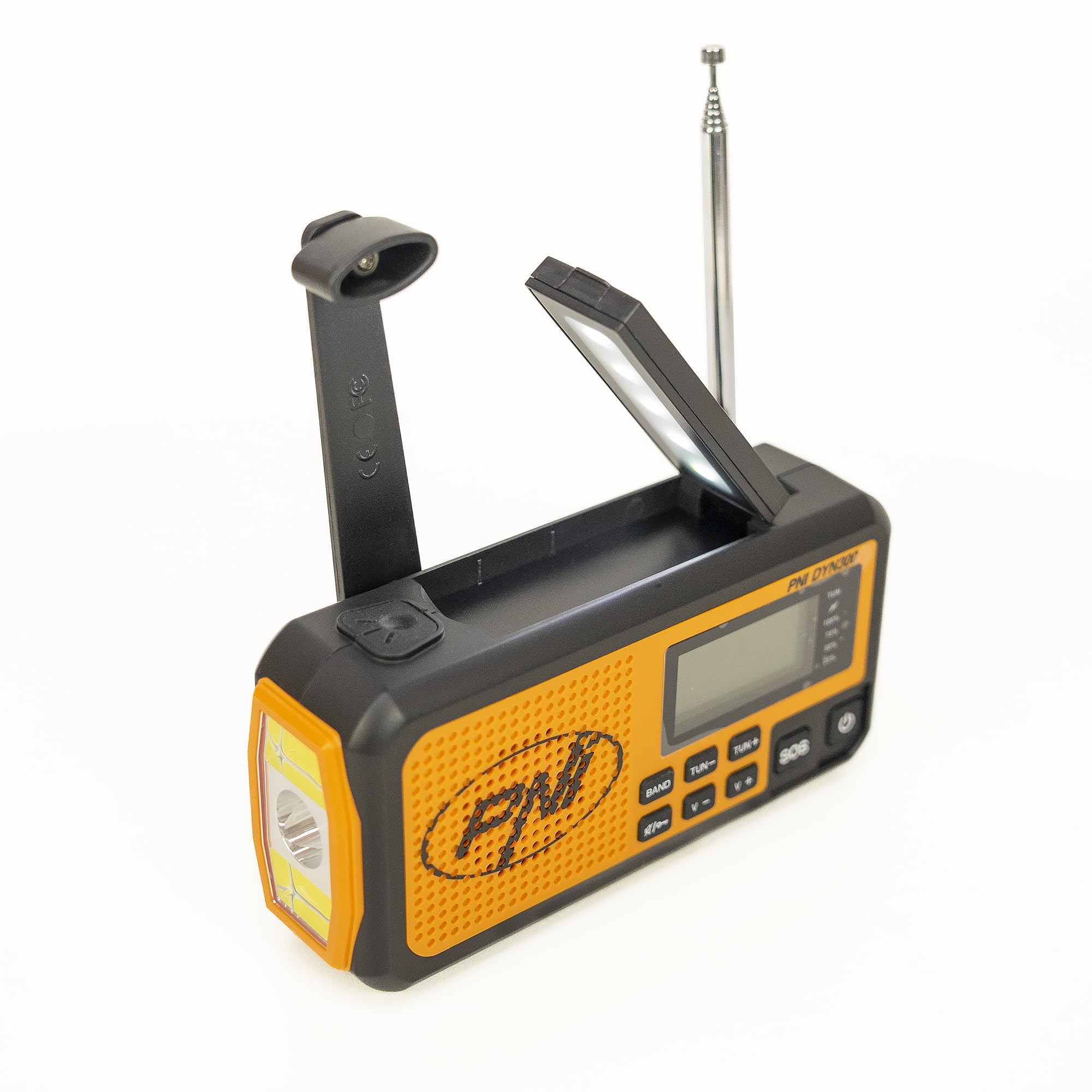 Radio Portable PNI DYN300, avec Dynamo, Chargement Solaire, Lampe de Poche, powerbank 4000 mAh, SOS, IPX3, Orange