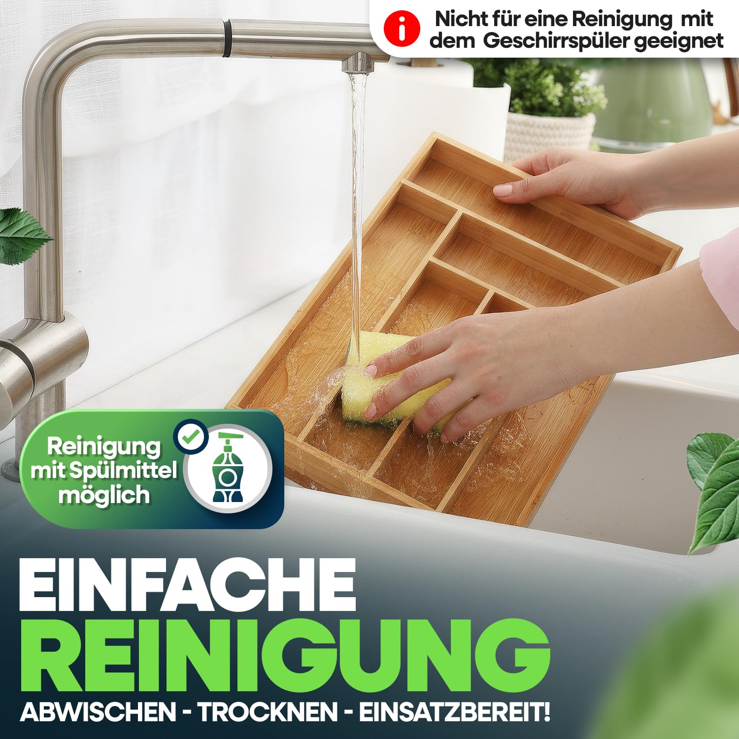 2x Uitschuifbare bestekbak bamboe hout 45 cm - Action products - warenhuis