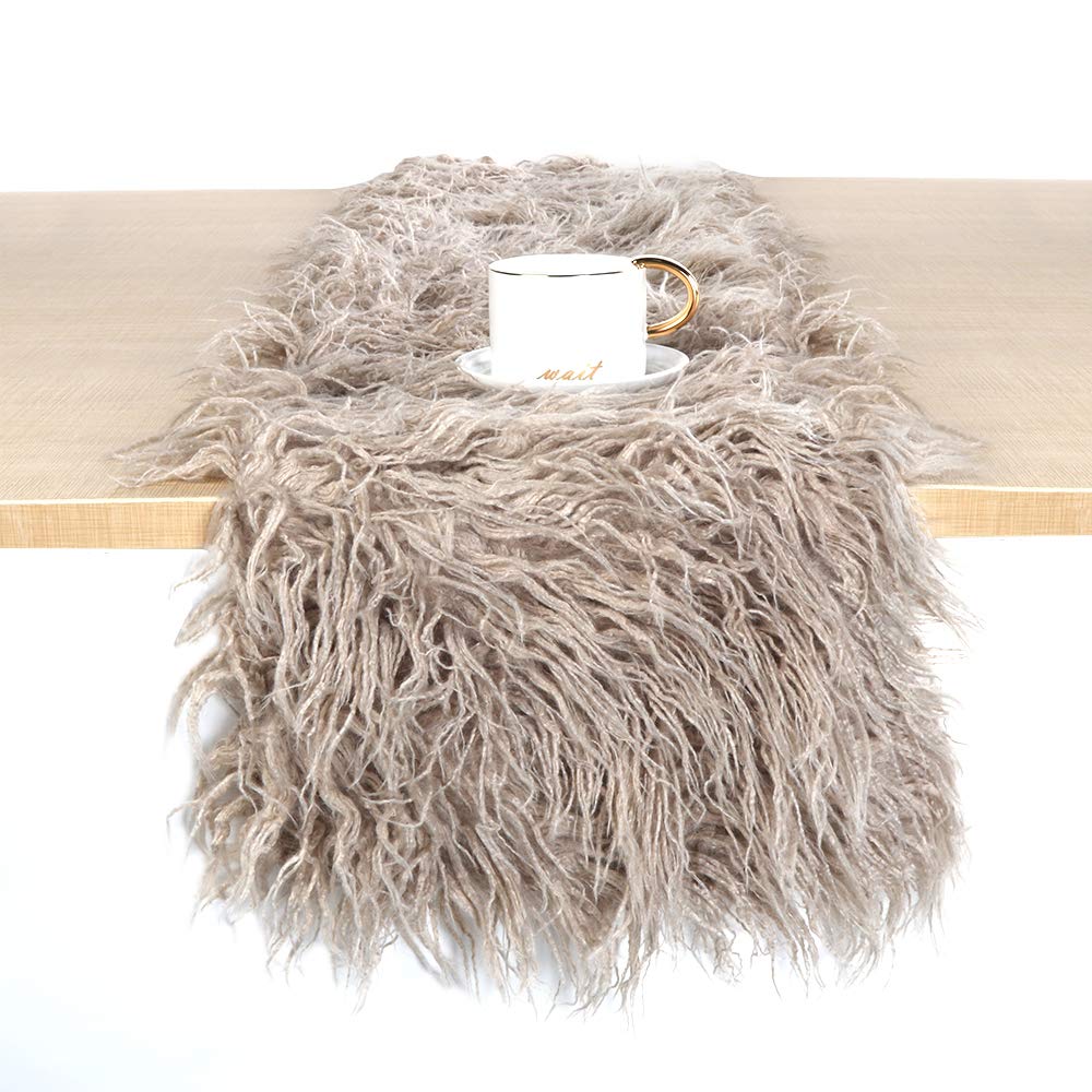 Buy LEEVAN Faux Fur Table Runner Decorative Mongolian Fur Table Modern