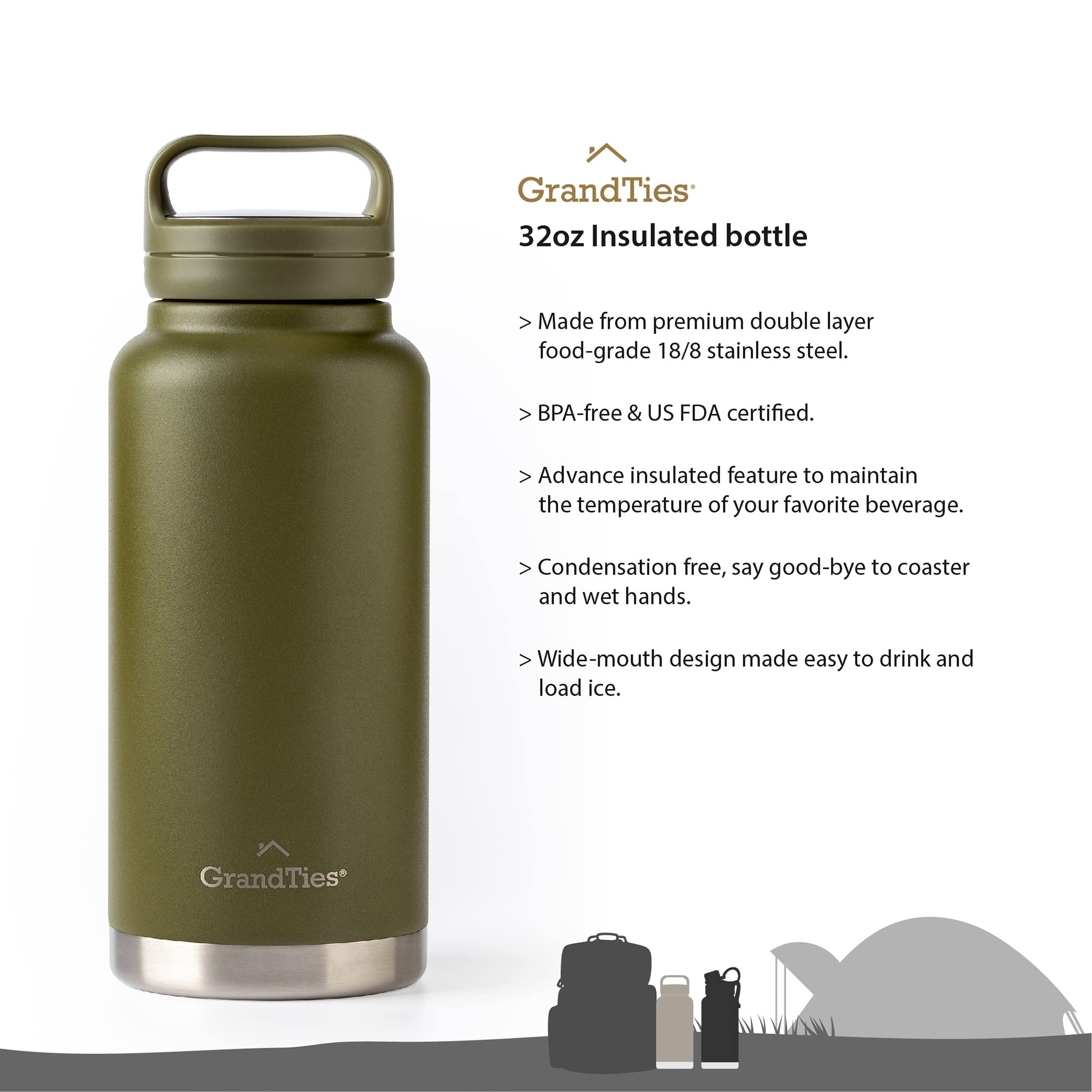 GRANDTIES 2 Lids Sports Stainless Steel Water Bottles - Image 2