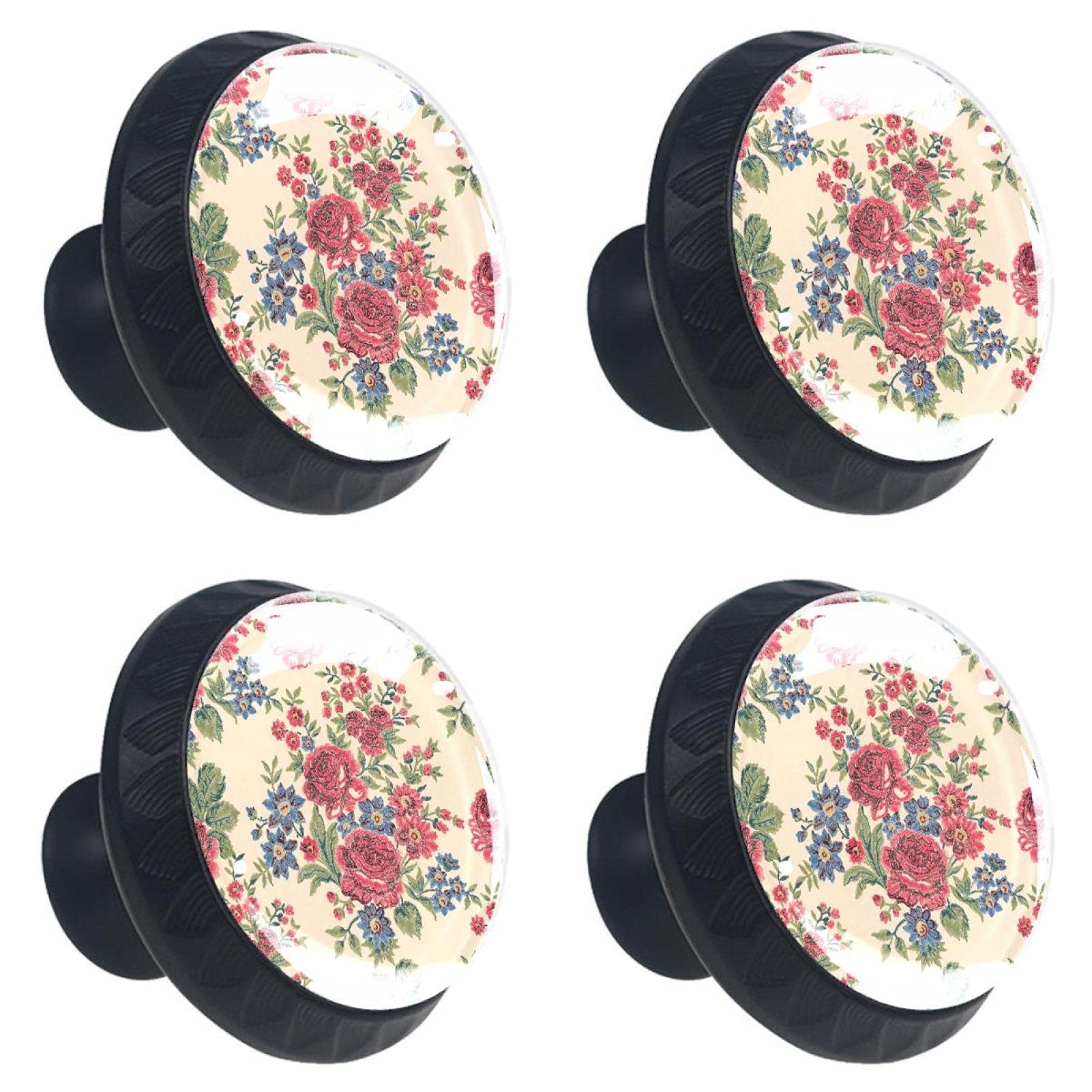 Bouton de tiroir en verre floral bleu et rouge pour égayer la commode de la chambre
