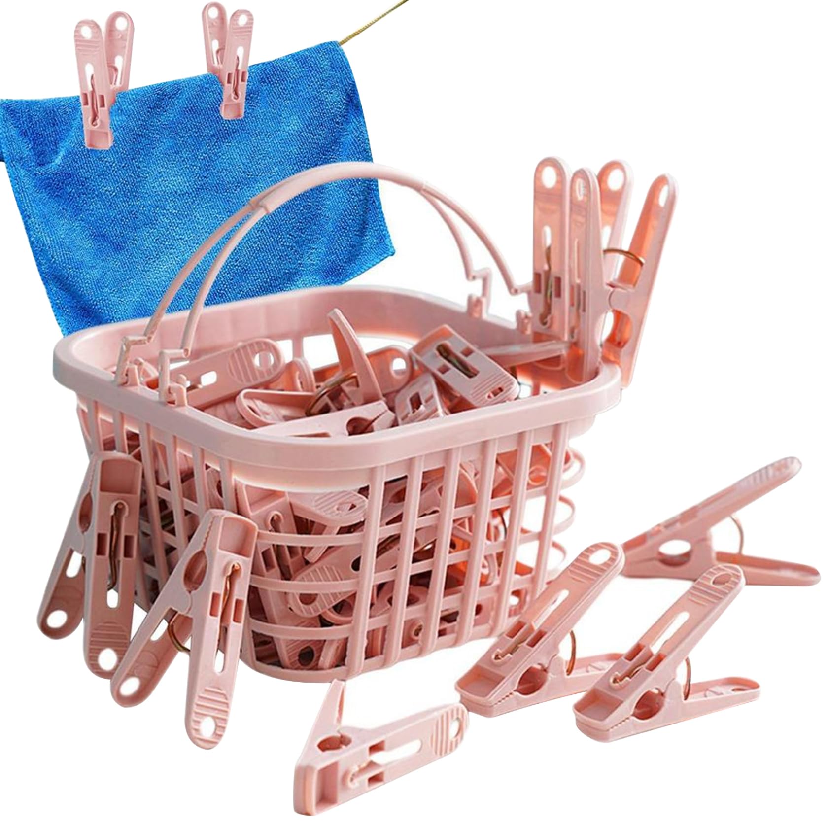 CAKEEYUM Pegs for Washing Line 31Psc Non Slip Windproof PP Material Pegs with Basket Multifunctional Fastening Waterproof Laundry with Spring for Washing Line, Clothes for Wash