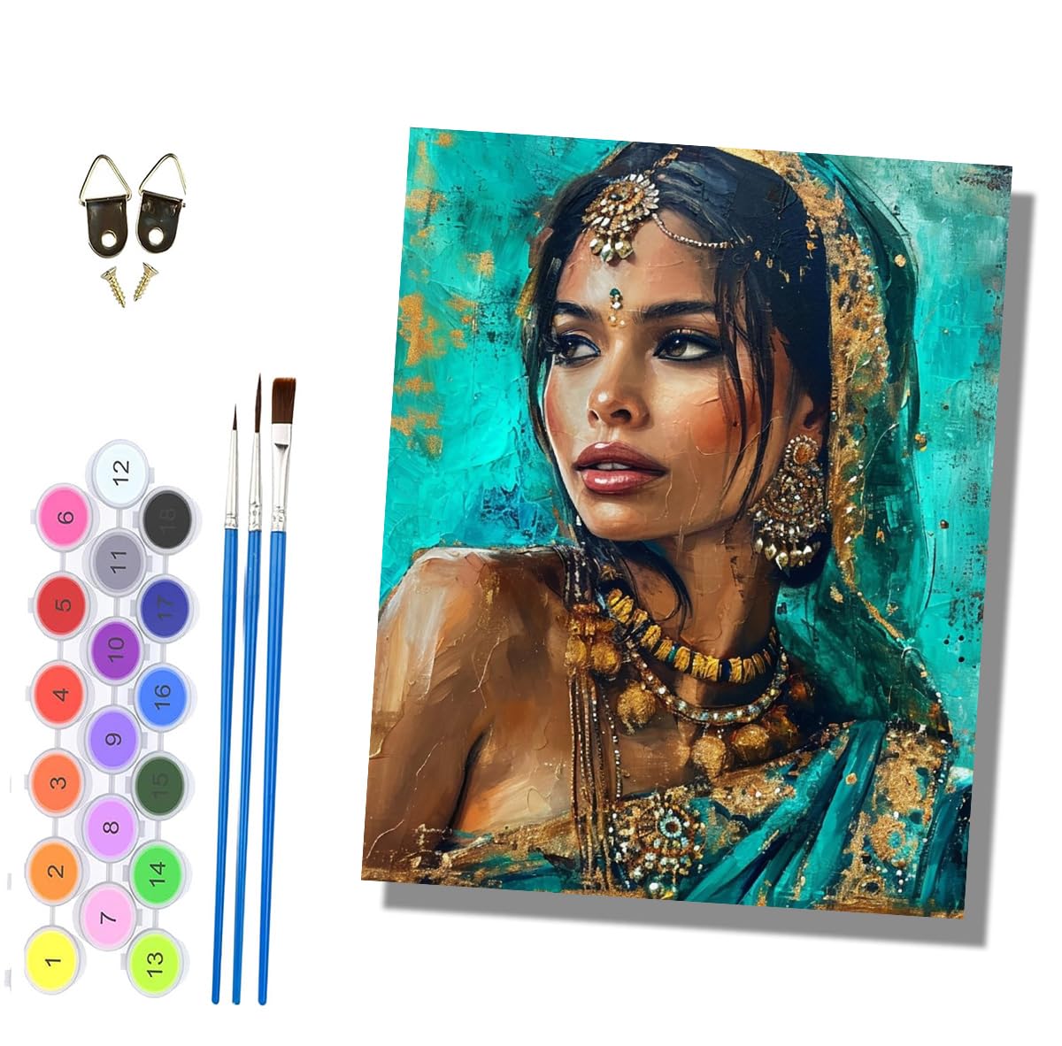 HONGPZH Paint by Numbers for Adults and Beginner Painting by Number Kits On Canvas Without Frame DIY Color Oil Painting Acrylic Paints Home Wall Decor 40x50cm/16x20in Indian Beautiful Girl