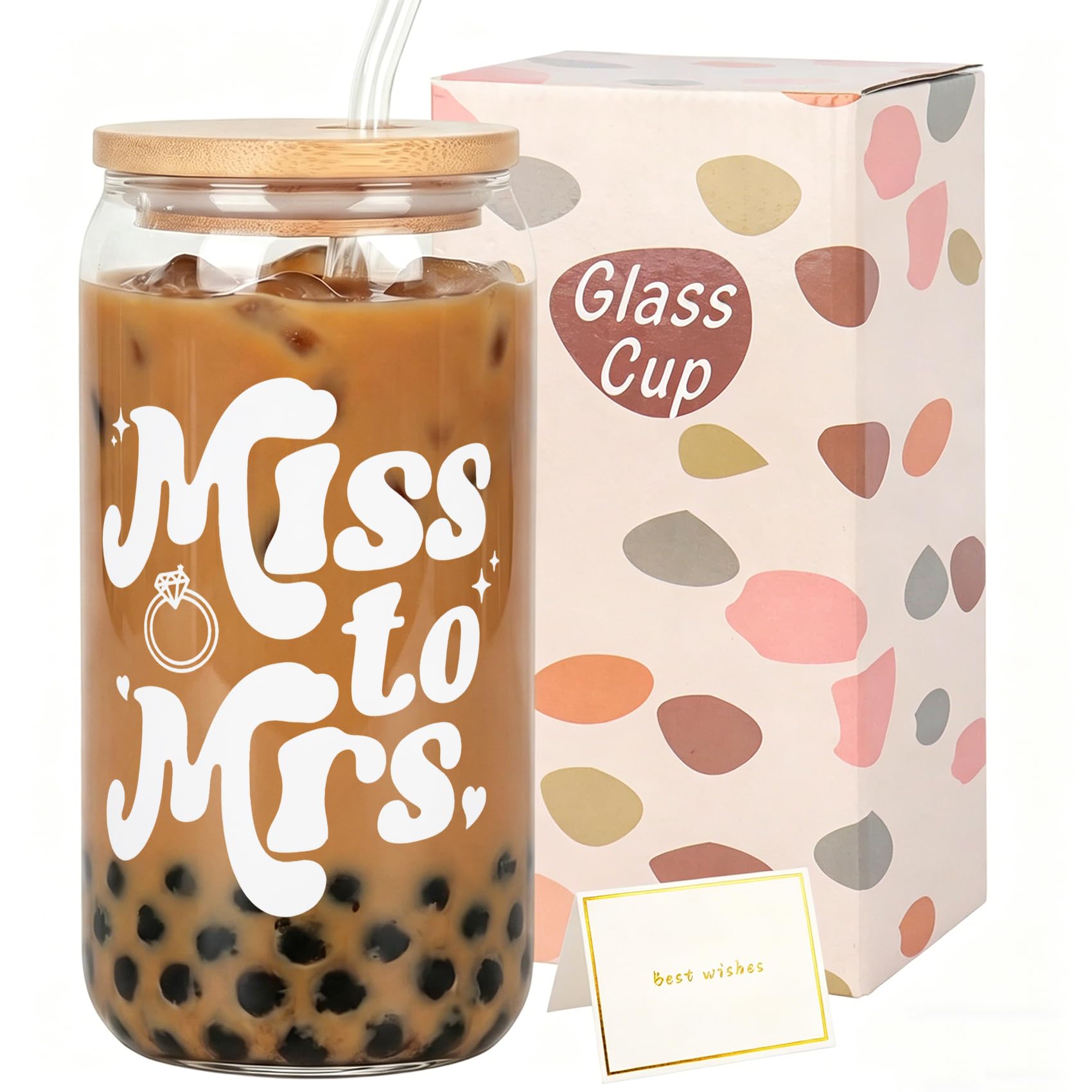 Nideen Bride to Be Gifts Miss to Mrs Funny Glass Cup, Wedding Gift for Bride - 16 oz