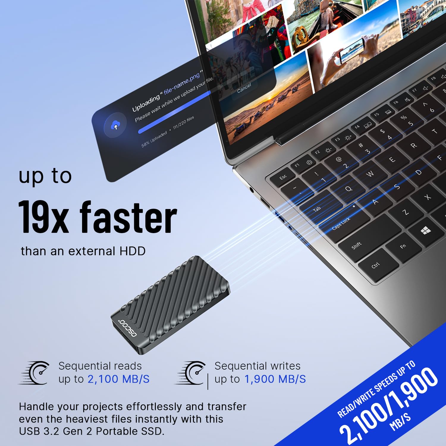 512GB Externo Portátil SSD, USB 3.2 Gen 2x2 SSD Externo, hasta 2000MB/s, Puertos Duales USB-C y USB-A, Disco Duro Sólido Externo Compatible con Portátiles, Tabletas, Cámaras
