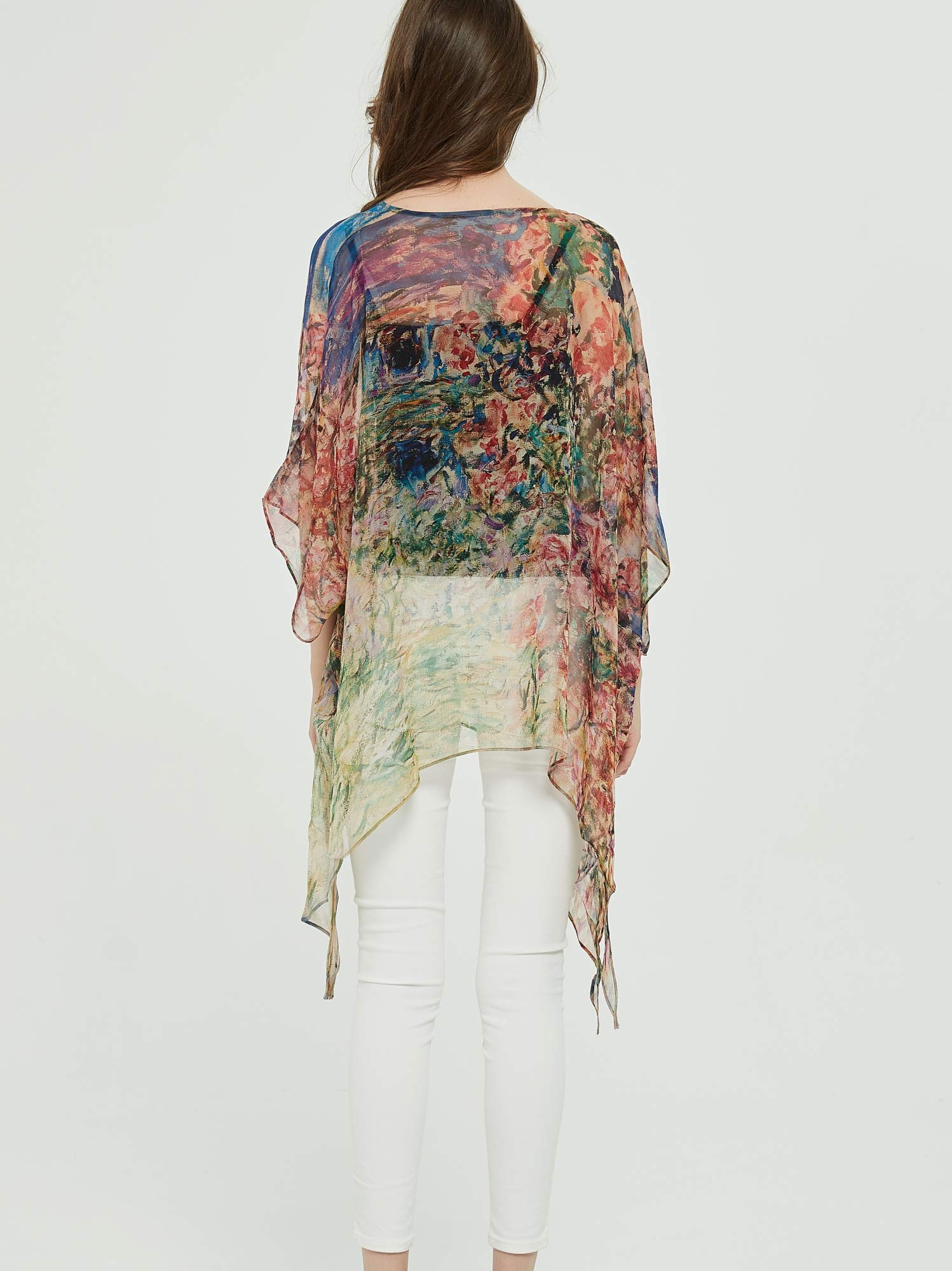 Donna Estivo Seta Chiffon Poncho Tunica Kimono Camicetta Vestito dalla Spiaggia di Estate One Size