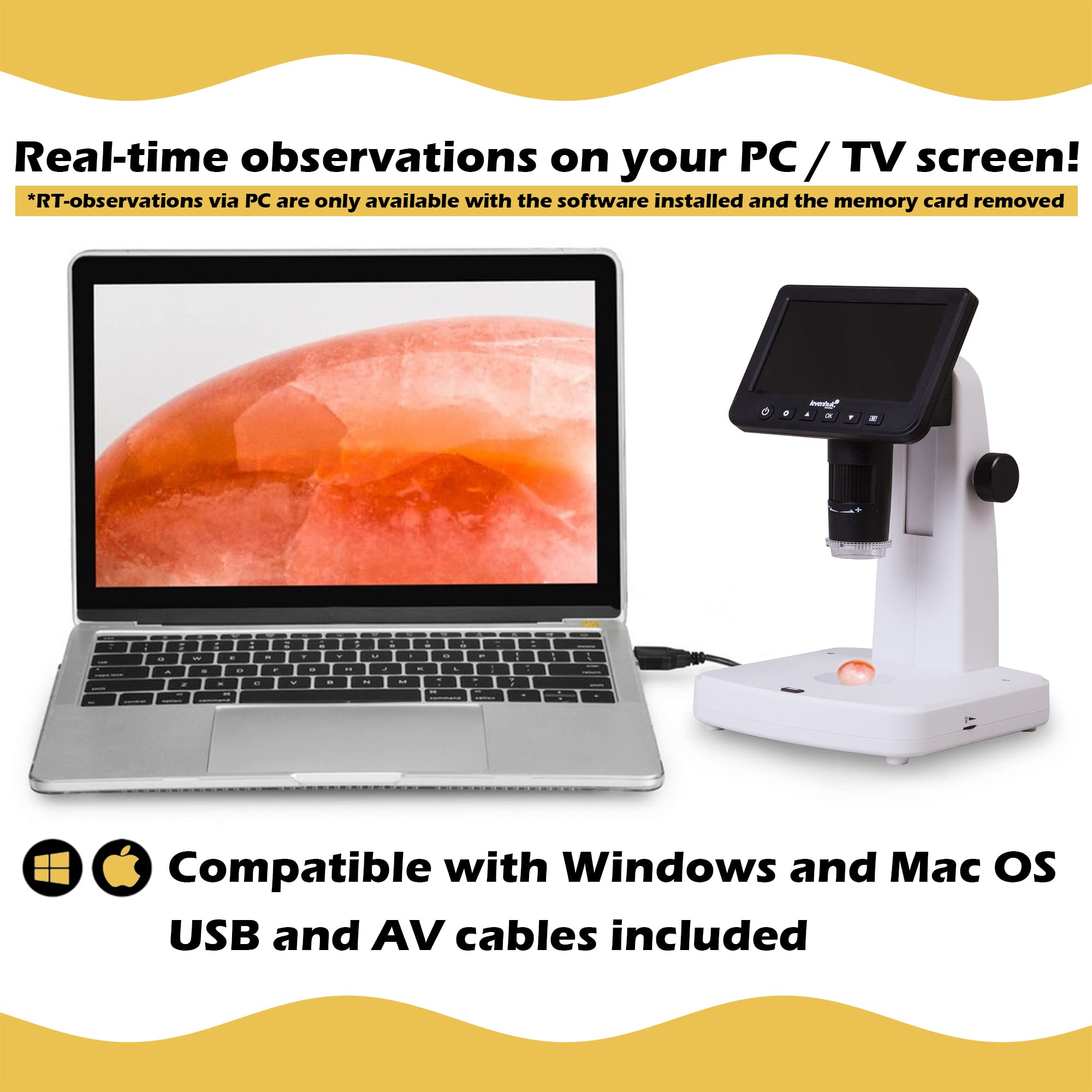 Levenhuk DTX 700 LCD-Digitalmikroskop mit 10- bis 1200-Fachem Zoom, Windows- und Mac OS-Kompatibel