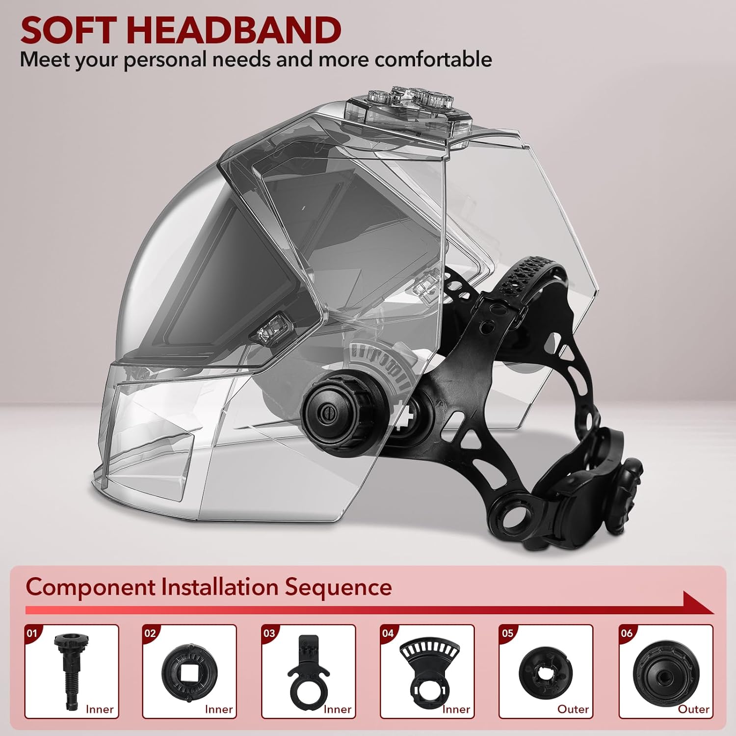 TRQWH Panoramic View Welding Helmet Auto Darkening Welding Hood True Color 4 Arc Sensor Welding Mask Large Viewing 3.94" x 3.15" Wide Shade 4/5-9/9-13 Weld Helmet for TIG MIG ARC Weld (Red)
