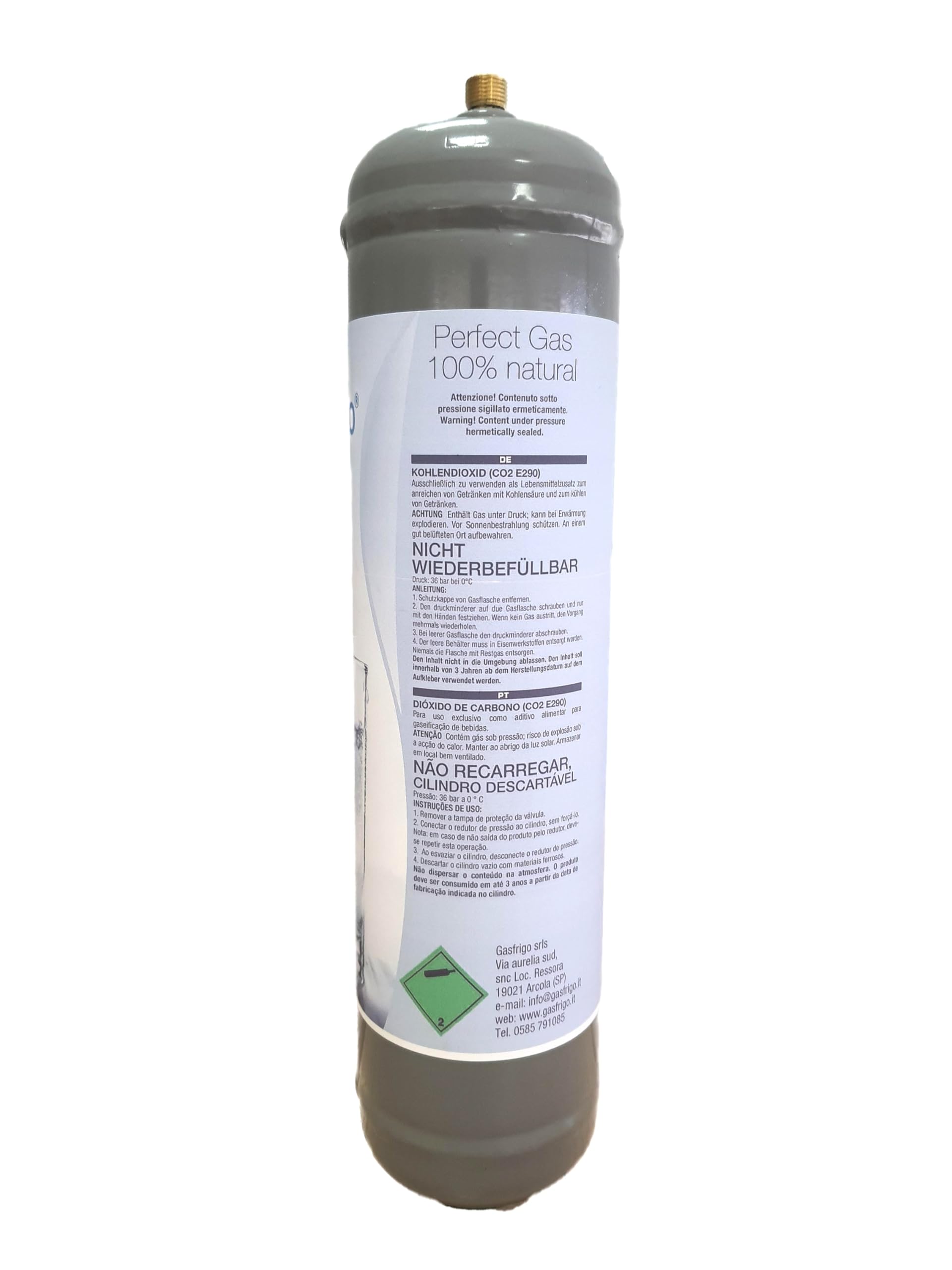 GASFRIGO®, Bombola co2 per gasatore, 600 gr usa e getta attacco M11x1, gas acqua frizzante, co2 per acqua frizzante, cilindro co2 per gasatore, bombole gasatore acqua frizzante - NR 4 bombole