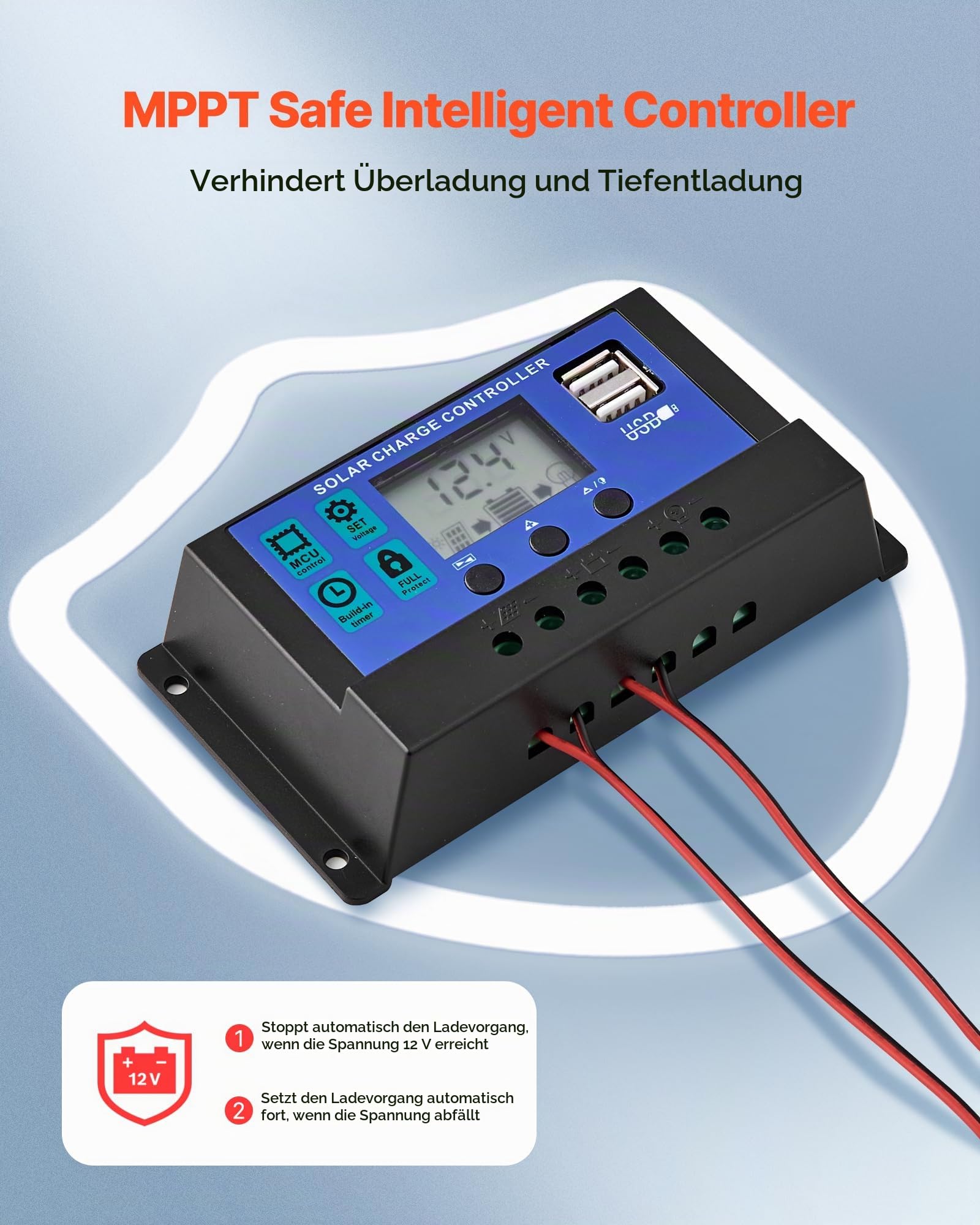 VEVOR Solarpanel 12V Monokristallines Solarpanel-Kit, 50W, für Mono-Solarmodule mit verbessertem MPPT-Controller, für Auto, Boot, RV, Anhänger, Flachdach (Halterung nicht im Lieferumfang enthalten)