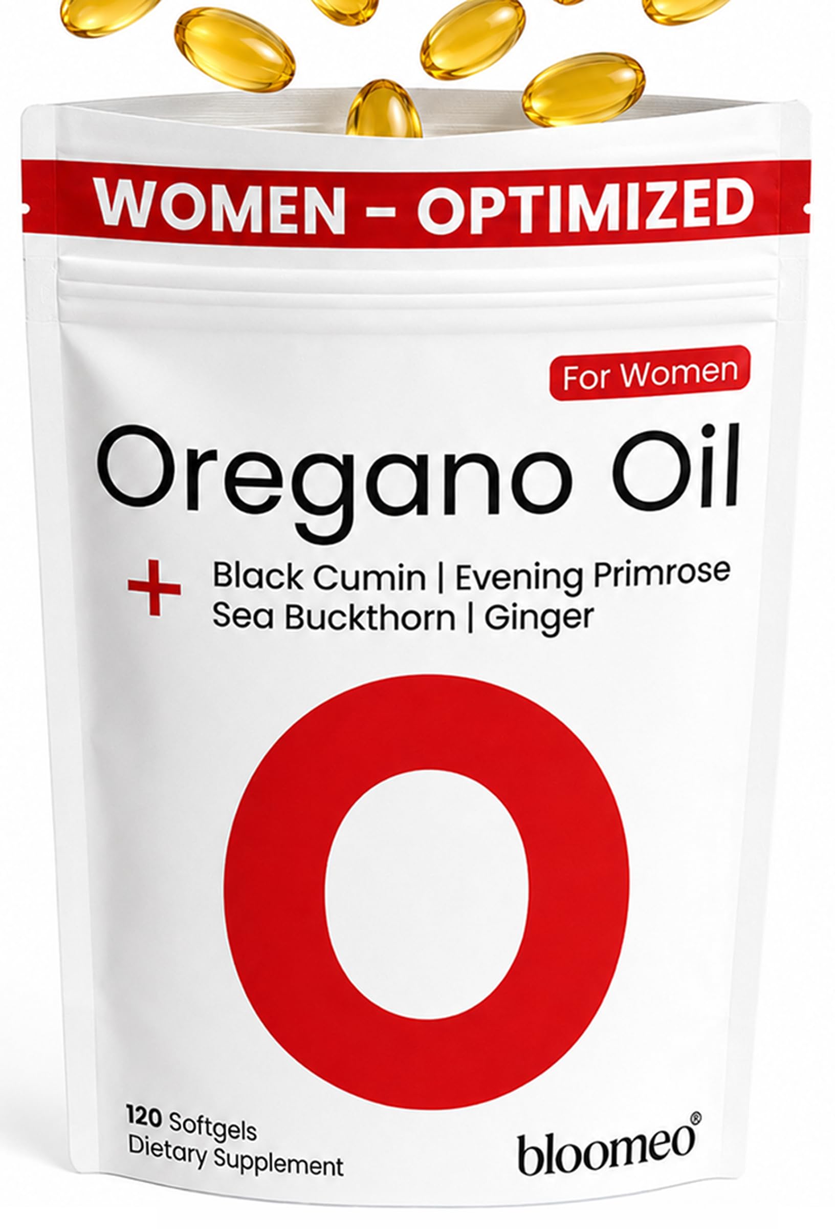 Oil of Oregano with Black Seed Oil for Women, Evening Primrose, Sea Buckthorn, Ginger – Enhanced for Feminine Support, Hormone Balance, Cycle Comfort - 60% Carvacrol, Vegan, Plant Based, Lab Tested