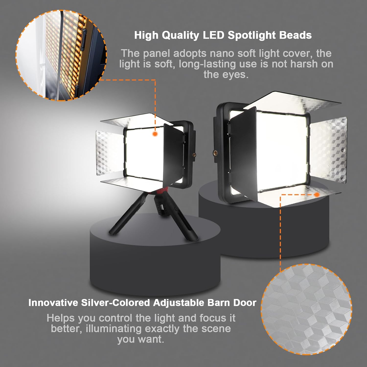 LED Video Light with Barn Door, 4400mAh Rechargeable Battery×2, 3200-6500K CRI 96+ Adjustable Panel Light for Outdoor Photography/Live Broadcast Shooting/Indoor Recording Fill Light/Video Conferencing