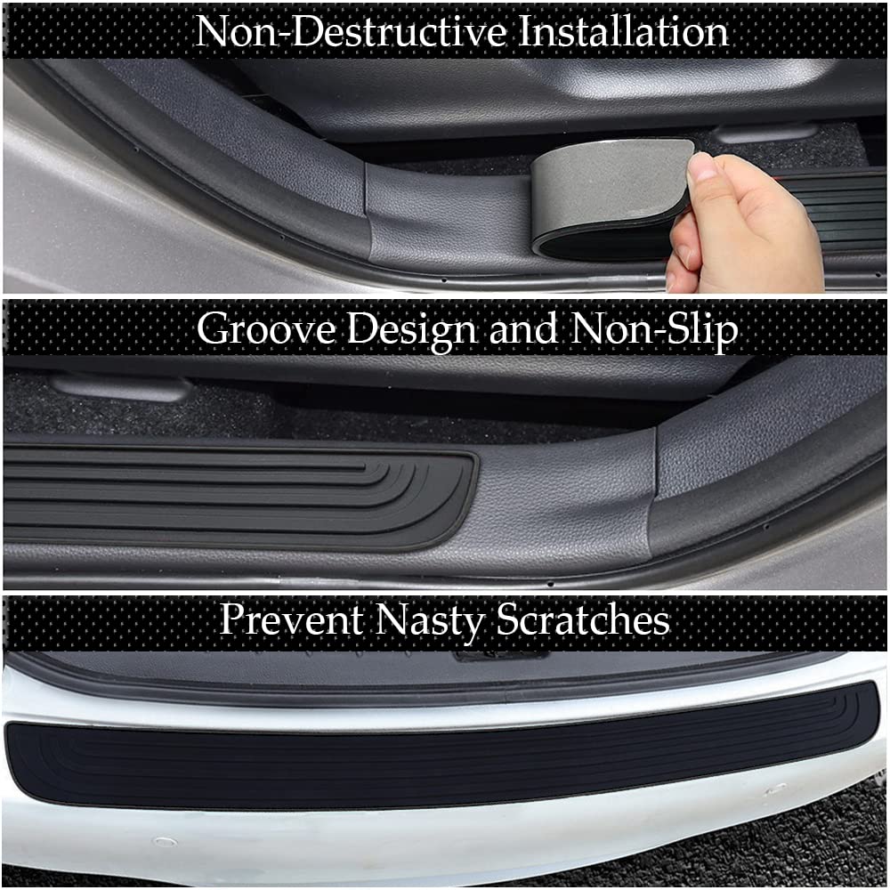 Car Rear Bumper Protector Guard, Universal Rubber Scratch Resistant Trunk Door Entry Guards Accessory Trim Cover, Scratch-Resistant Boot Sill Protector Fit for Cars, SUVs (Black)