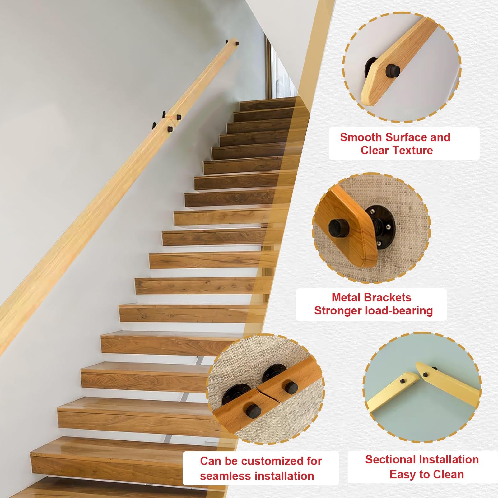 CMBSSTFC Drewniane il do schodów Wewnętrzna zewnętrzna poręcz do montażu na ścianie 1 15FT Poręcze ręczne do domu Ogród Korytarz Lofty Decking Przedszkole Poręcz