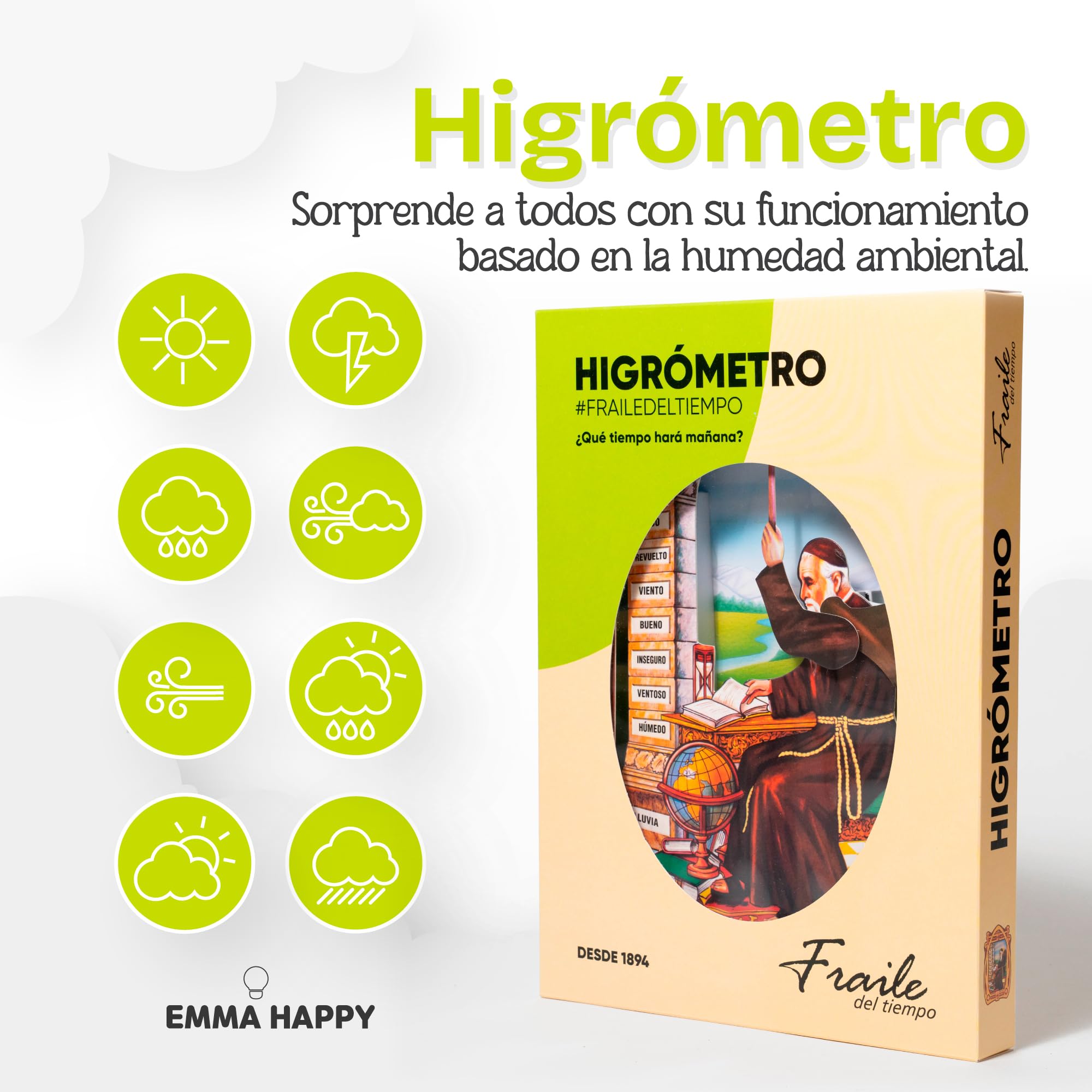 Igrometro Fraile del Tempo - Igrometro di Cabello Monaco del Tempo, indicatore tradizionale del clima e umidità, prodotto in Spagna