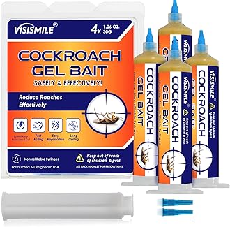 Roach Gel Bait Indoor and Outdoor: Cockroach Killer Repellents for German Cockroaches, Small Roaches – Cockroach Deterrent for Homes and Kitchens – Pet Safe Roach Control 4-Tubes