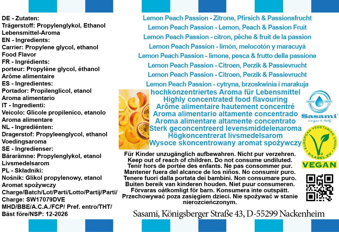 Lemon Peach Passion - Zitrone, Pfirsich & Passionsfrucht Aroma Konzentrat - Vegan - Sasami - 100ml