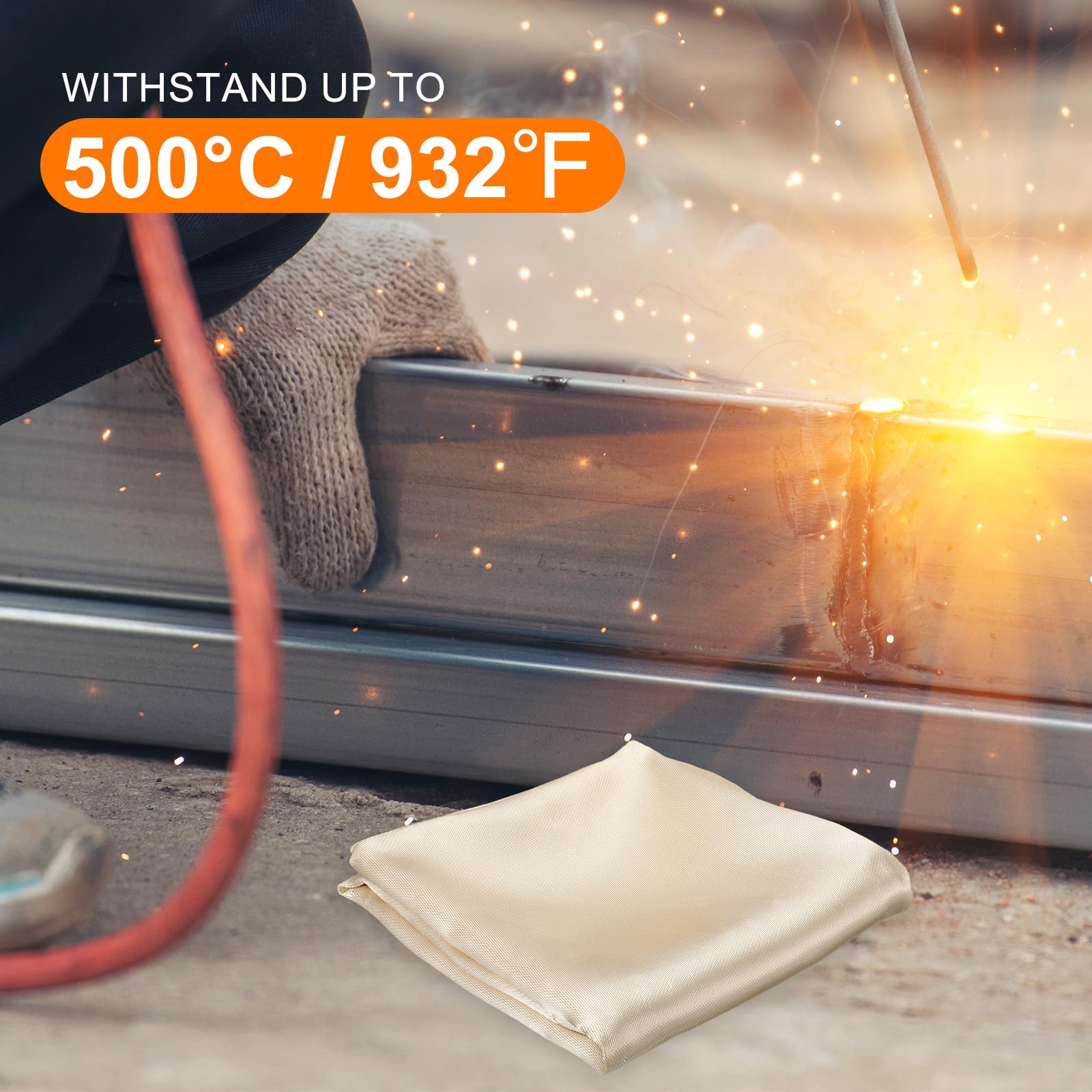 QUARKZMAN 2 Pcs Manta De Soldadura Ignífuga 180x120 Cm Tela De Fibra De Vidrio Resistente Al Calor Manta Protectora contra El Fuego Suministros De Protección Parrilla 0.6 Mm De Grosor Dorado