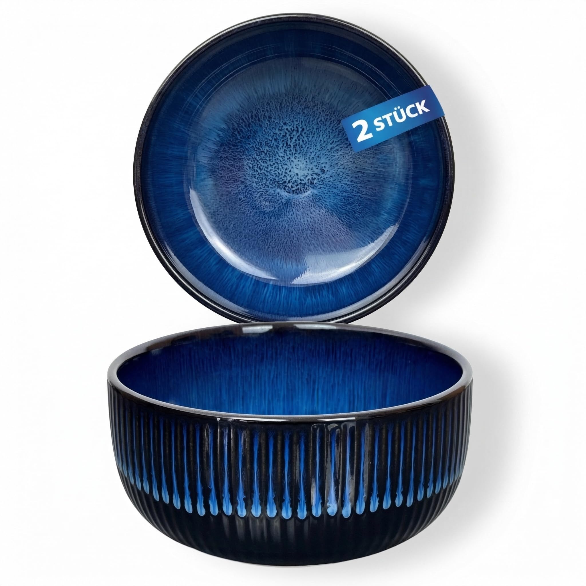 Urban Lifestyle Müslischalen 2er Set aus Steinzeug, Ø15 cm, 700–800 ml, Marineblau, Ramen Schüssel, Suppenschalen, Salatschüssel, Dessertschalen