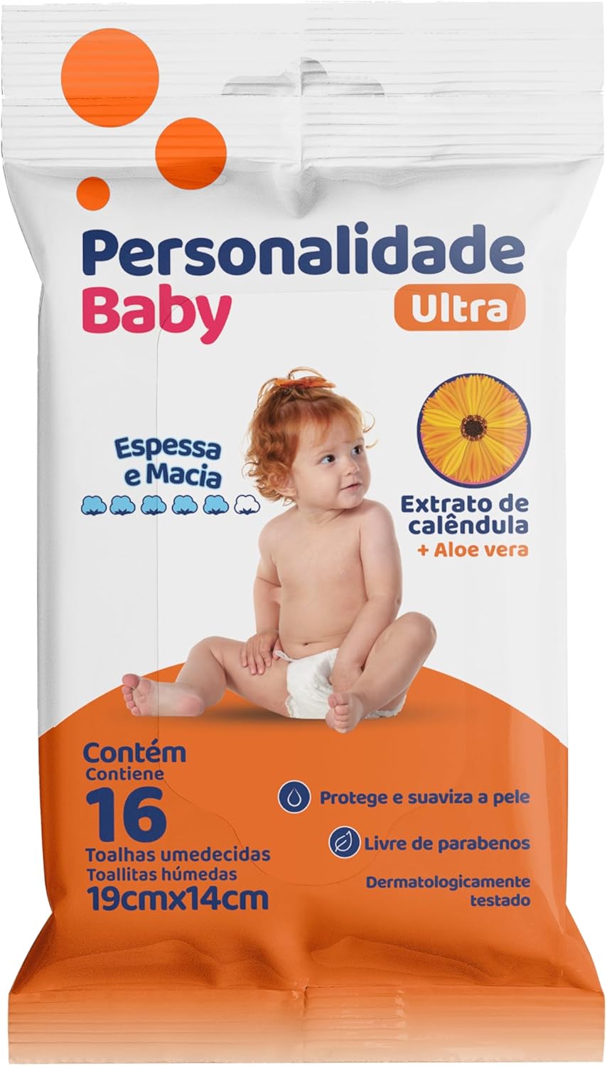 Toalha Umedecida Personalidade Baby Ultra Extrato de Calêndola e Aloe Vera 16 unidades 19cm X 14cm