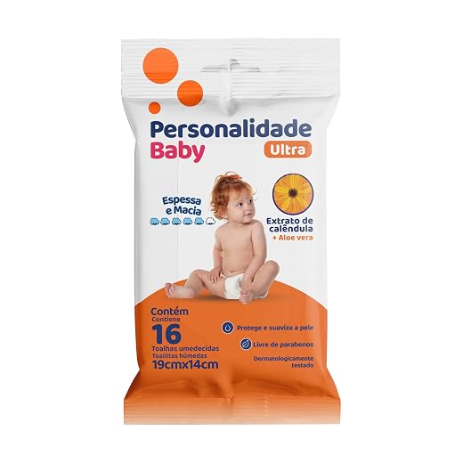 Toalha Umedecida Personalidade Baby Ultra Extrato de Calêndola e Aloe Vera 16 unidades 19cm X 14cm