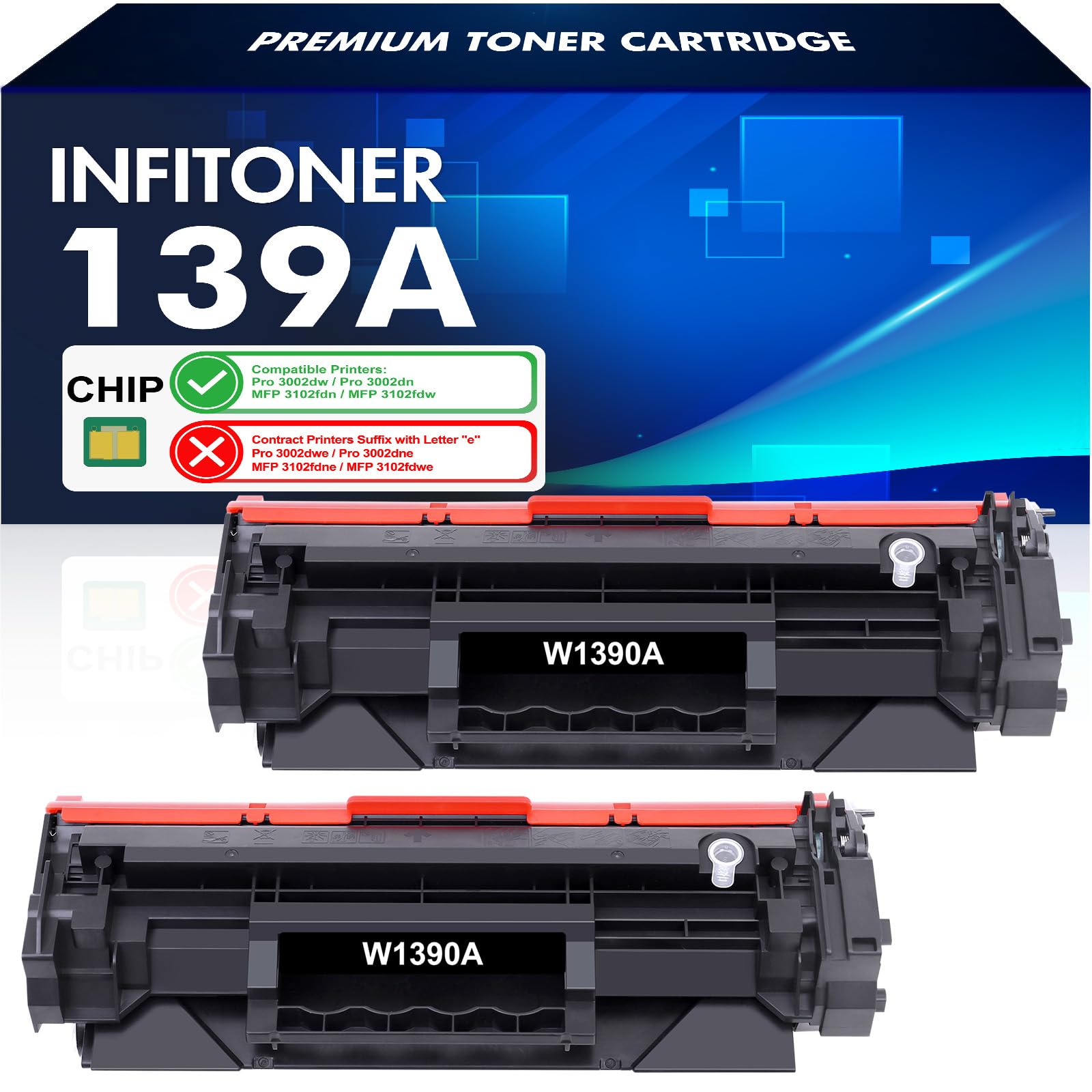 2er-Pack Mit Chip 139A W1390A Toner Kompatibel für HP 139A 139X W1390A W1390X LaserJet Pro 3002dw 3002dn MFP 3102fdw 3102fdn 3002 3102 Tonerkartusche (Schwarz)