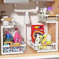 Liuoud 2-Pack 2-Tier Under Sink Organizer: Height Adjustable Slide-Out Baskets, Large Capacity Storage for Kitchen & Bathroom Cabinets, White