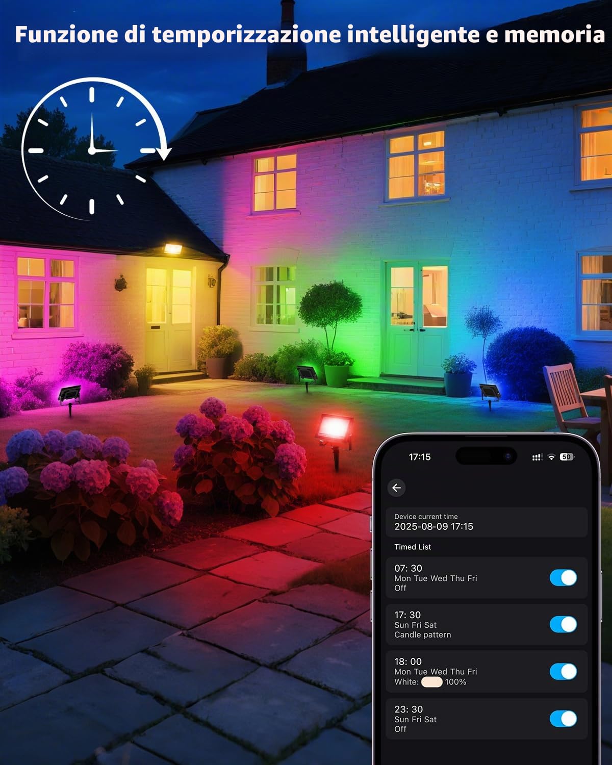 T-SUN RGB Faretto LED Esterno 30W con App Bluetooth e Telecomando, 2 Pezzi | Lampada Floodlight Intelligente con Cambio Colore, Timer & Memoria, IP66, Sincronizzabile con la Musica per Giardino, Partito