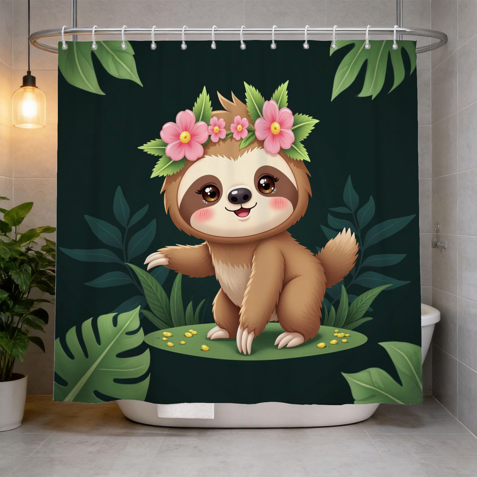 Hongduo 3D Sloth Shower Curtain for Stalls Bathtubs Cute Animals Bathroom Decor Shower Curtain Set Polyester Fabric Waterproof 200x200cm/79X79 Inch with Hooks