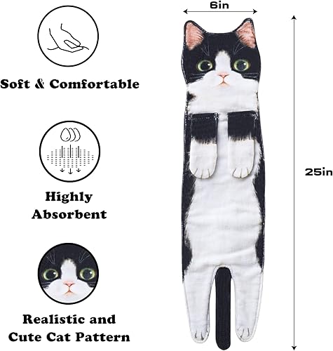Miniatura 7 de Divertidas toallas de mano con barra de toallas para baño y cocina, bonita decoración decorativa de gato, toallas de cara súper absorbentes y