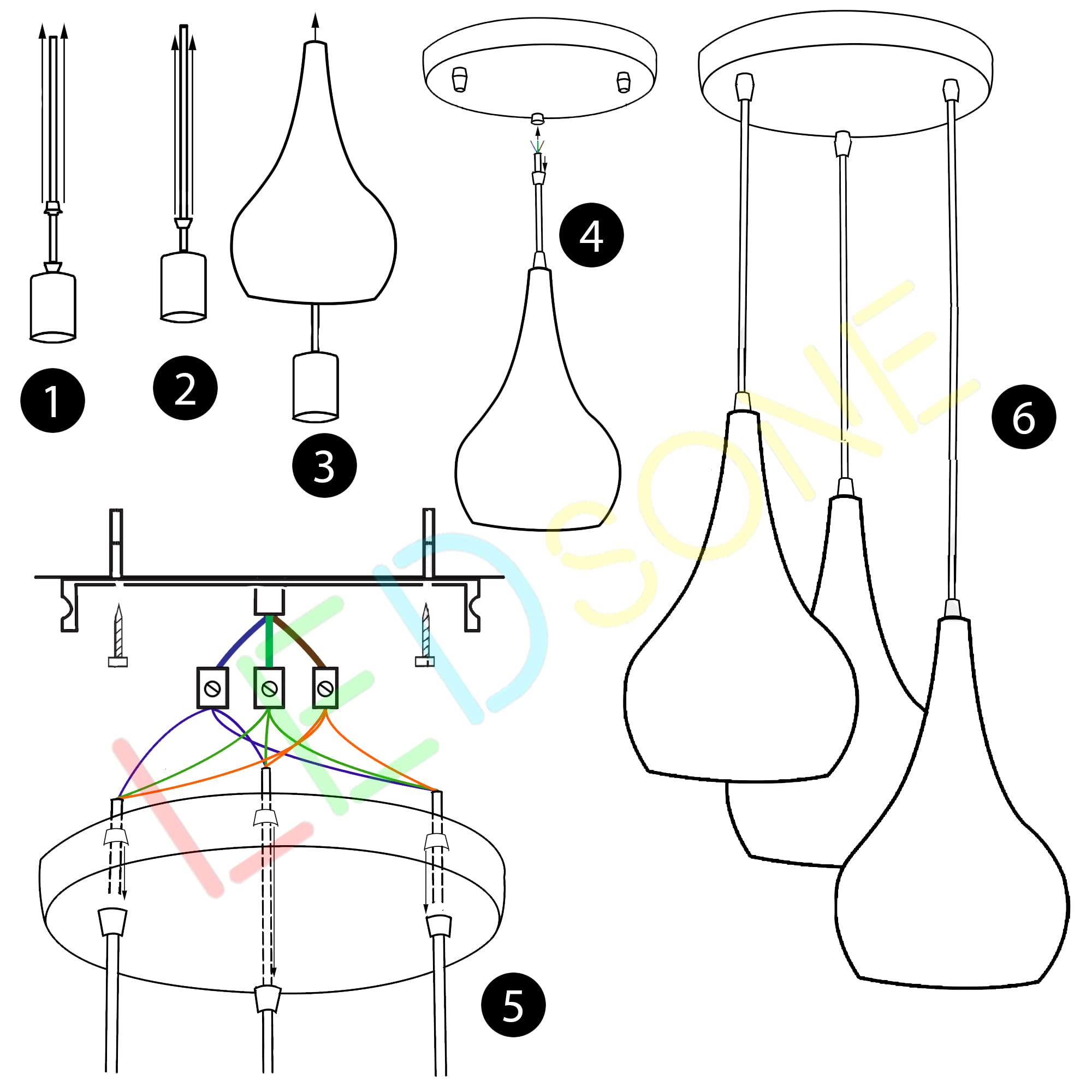 LEDSone Lampadario a sospensione a 3 teste, moderno in metallo a goccia a goccia, lampada a sospensione a grappolo con attacco E27 per soggiorn (Borgogna)