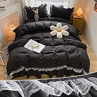 Vista 16 de MOOWOO Elegante juego de funda de edredón de poliéster y encaje con volantes, ropa de cama negra de lujo de alta calidad, funda de edredón de 2