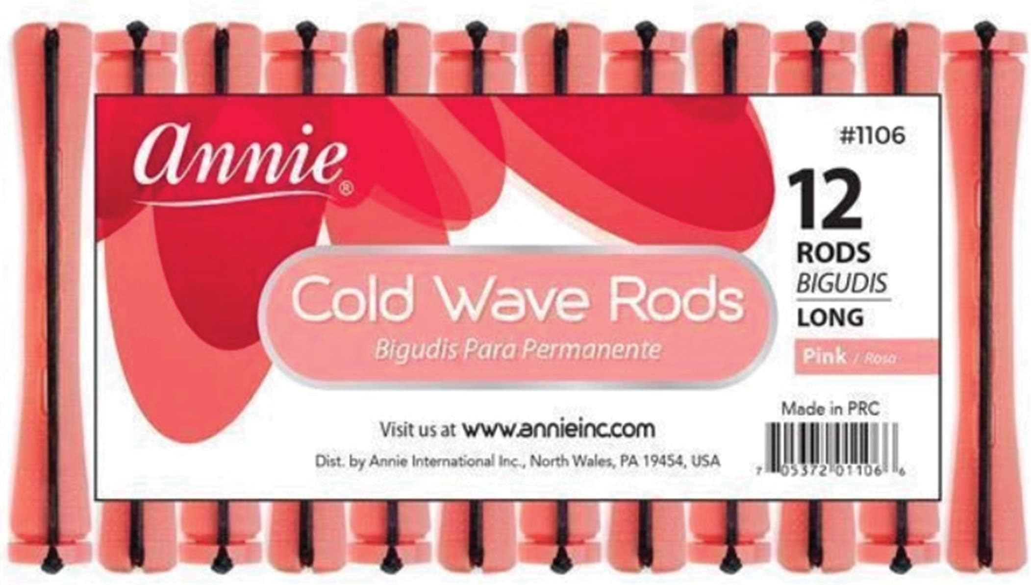 Annie Long Cold Wave Rods with Rubber Band for Hair Curling and Perm Styling - Pink - Set of 3 Packs of 12 (36 Pieces)