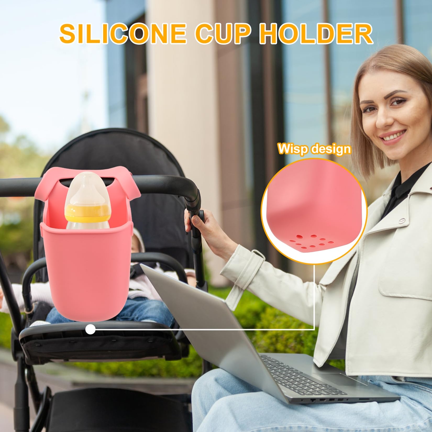 Portabicchiere 2 In 1 Per Passeggino Con Supporto Telefono - Universale Per Bici, Sedia A Rotelle, Deambulatore, Nero