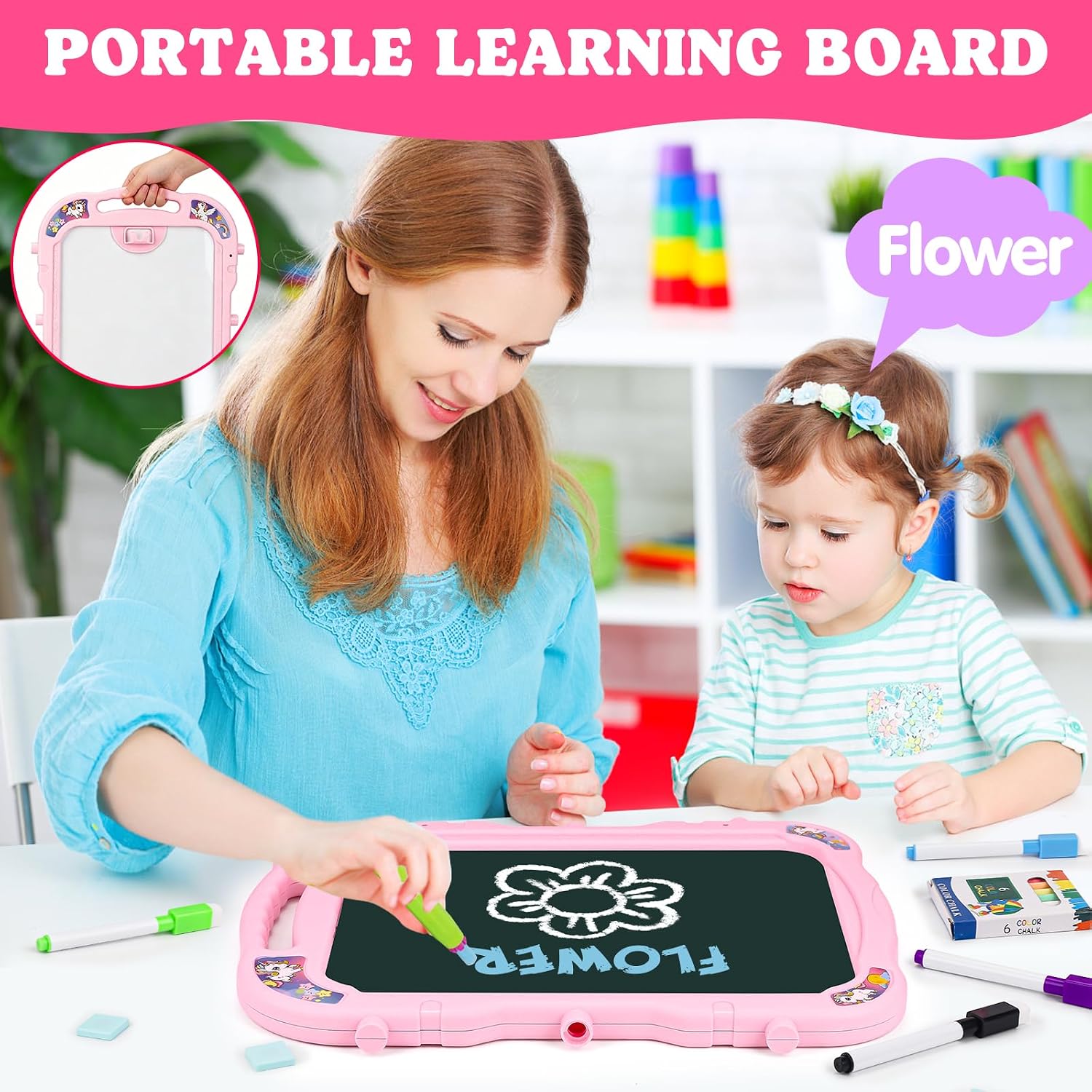 Kids Art Easel for Toddlers Age 3-4 Magnetic Double-Sided Drawing Board | Chalkboard & Whiteboard Adjustable Easel with Painting Accessories Educational Toys for 3 4 5 Year Old Girl Birthday Gifts thumbnail