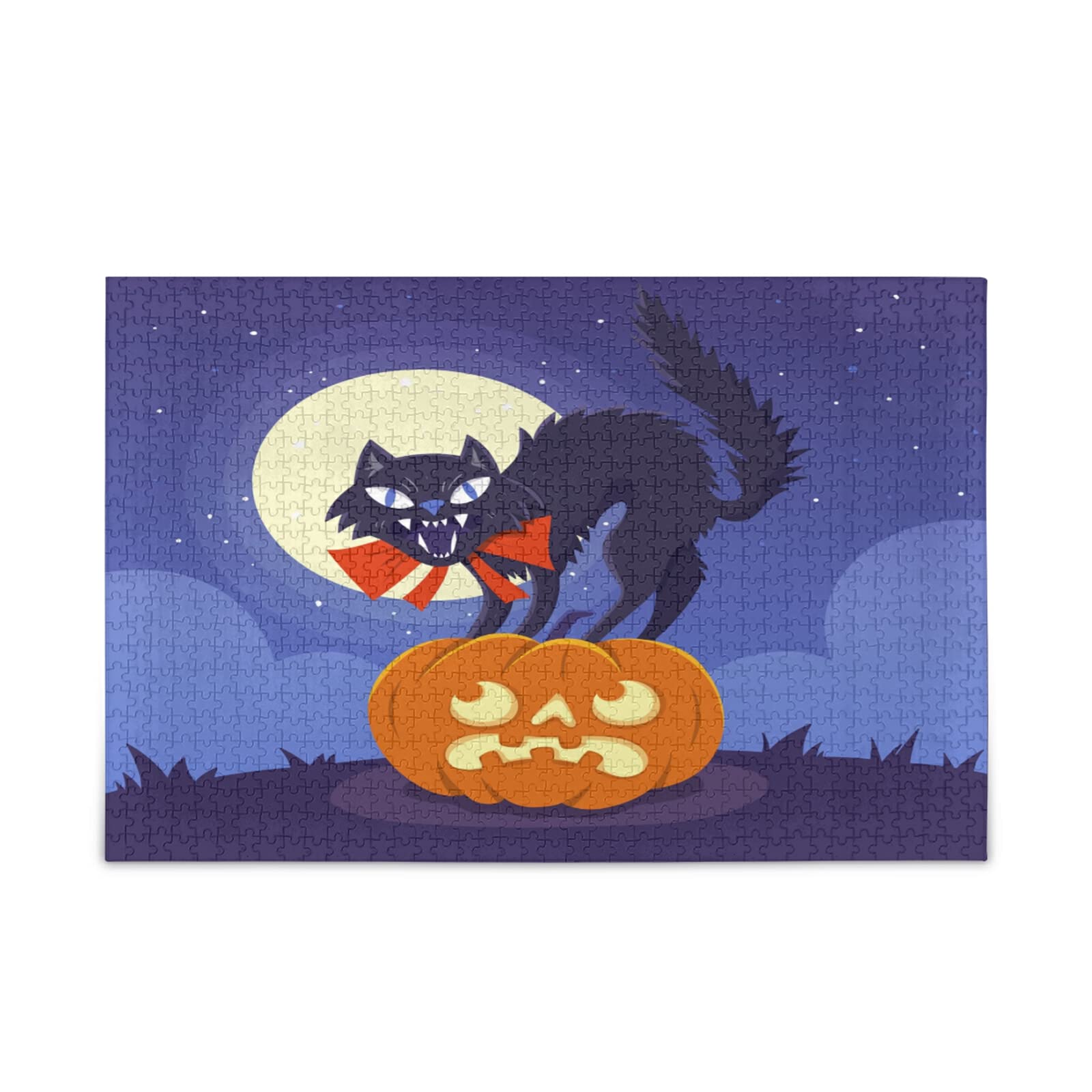 Puzzle 100 Pezzi Halloween Gatto - Per Bambini E Adulti, 45x35 Cm, Con Poster E Sacchetto Regalo
