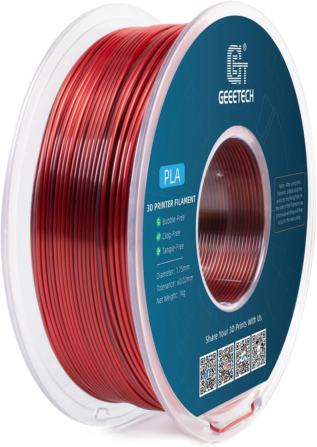 Geeetech Silk PLA Filament 1.75mm Silk Dual Color Filament, Coextrusion Dichromatic Metal-Like Shiny Consumable 1kg (2.2lbs) 1 Spool, Dimensional Accuracy +/- 0.02 mm, Black Red - Image 7
