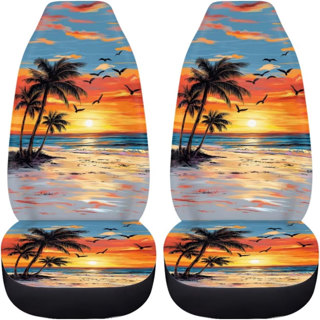 BIGCARJOB Hawaii Dusk Palm Car Seat Covers, Polyester, Universal Fit, Car, SUV, 2 Count, Front, Basic Protection, Customizable, Unique Printed