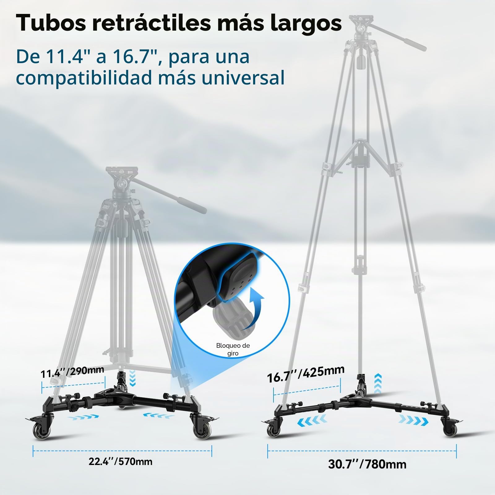 SIRUI Universal Photography Tripod Dolly con Ruedas de Goma de 7,6cm, Servicio Pesado con Patas Ajustables y Bolsa de Transporte, Capacidad de Carga de 33lb - AM-DF02