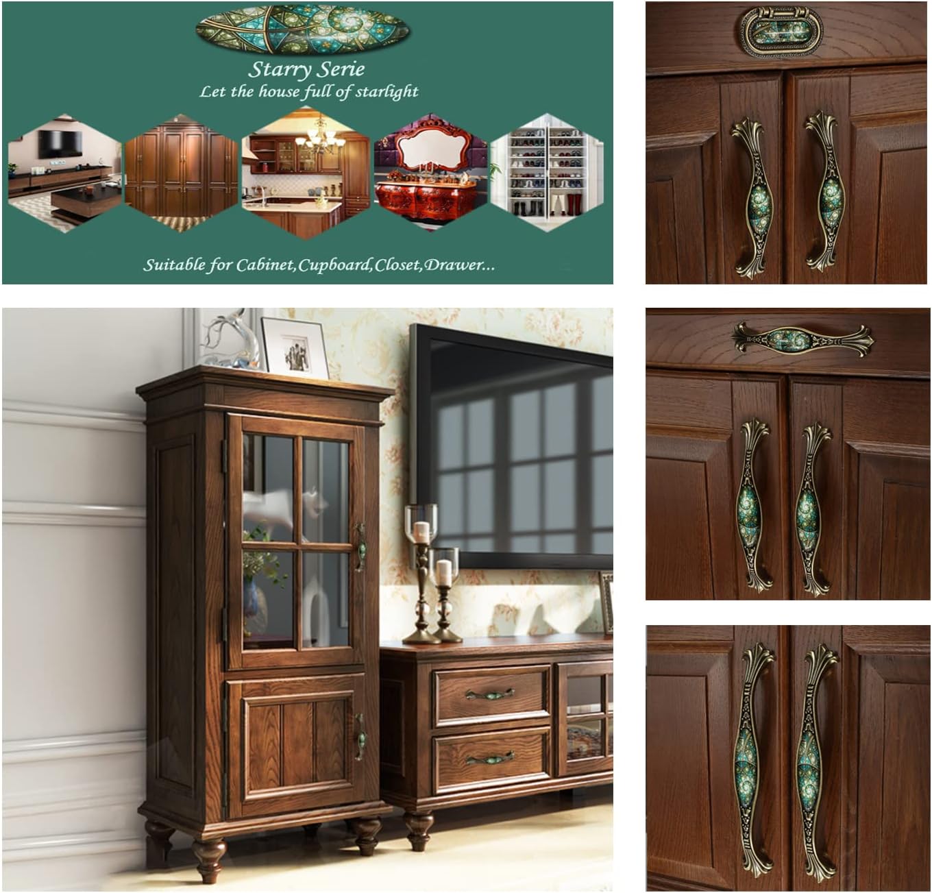 5" Zinc Alloy Cabinet Pulls Furniture Knobs Starry Pattern Cupboard Handle Drawer Pulls Solid Metal Kitchen Hardware Handles for Cabinet Drawer Wardrobe (2pcs/Set)