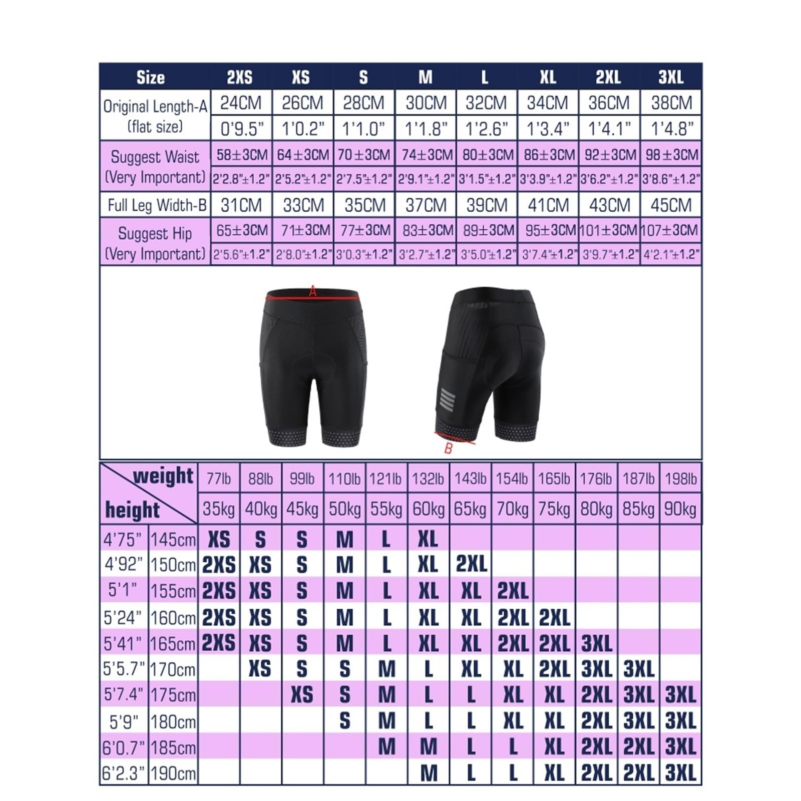 Cuissard de Cyclisme for Femme, rembourré, Noir et Bleu, Moulant, avec Poche latérale pour Cyclisme Extérieur Sport