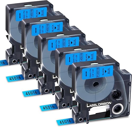 Compatible Dymo D1etiquetado Cinta estándar para Label Manager rotuladoras por etiqueta Orison, 12inch (12mm) X 23pies (7m), Negro y azul