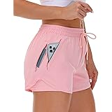 Mancreda Women's Running Shorts with Liner 3 Zipper Pockets Elastic Workout Athletic Gym Yoga Shorts
