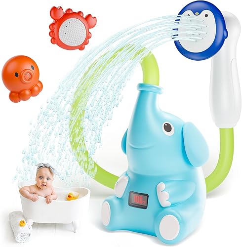 HEMRLY Juguetes de baño para bebé, pantalla LED de temperatura del agua, juguetes de baño para bebés de 6 a 12 meses con tres cabezales de ducha,
